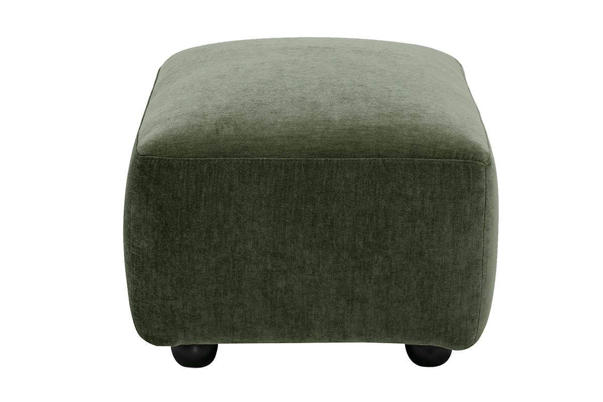 Pouf repose pieds en tissu effet velours vert kaki JOYA