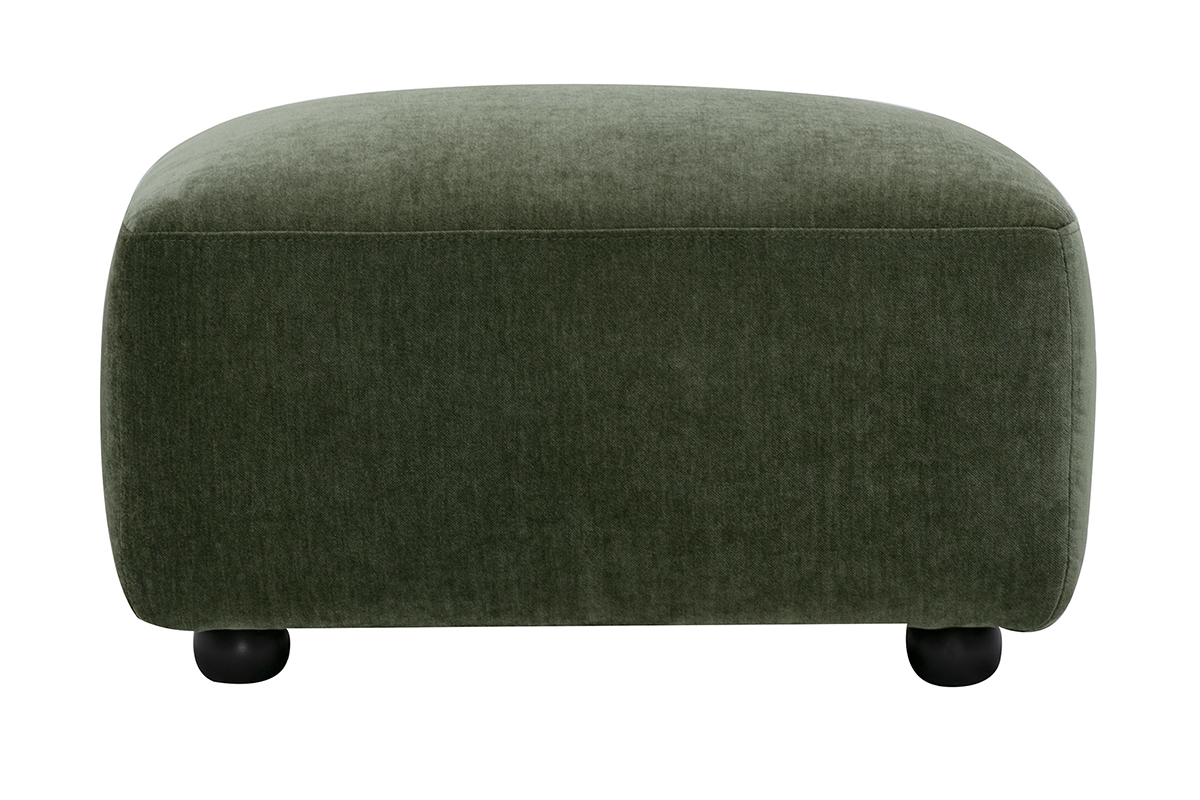 Pouf repose pieds en tissu effet velours vert kaki JOYA