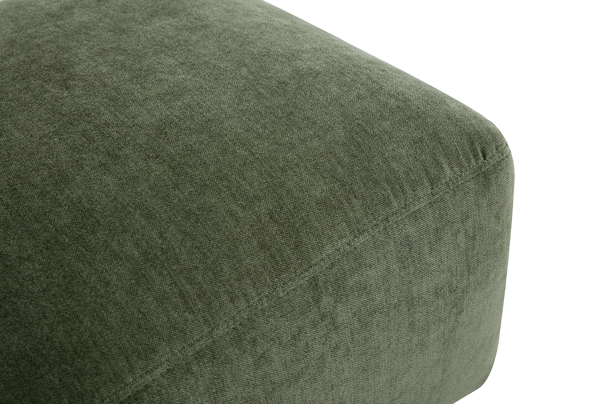 Pouf repose pieds en tissu effet velours vert kaki JOYA