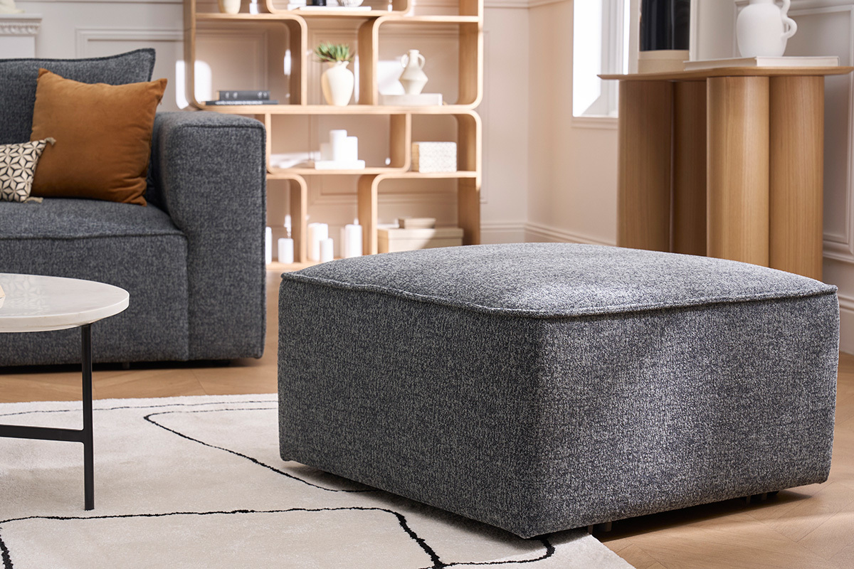 Pouf repose pieds en tissu effet velours vert kaki KERRY