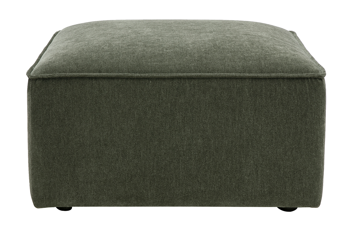 Pouf repose pieds en tissu effet velours vert kaki KERRY