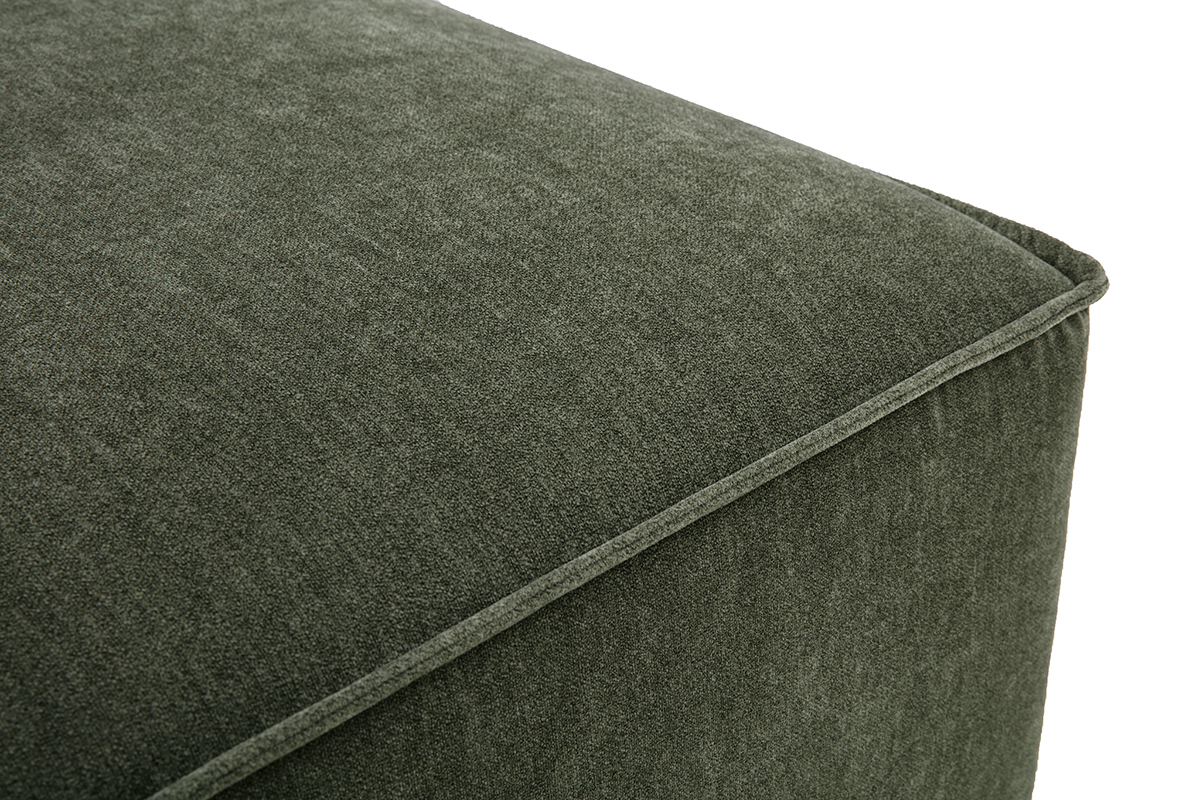 Pouf repose pieds en tissu effet velours vert kaki KERRY