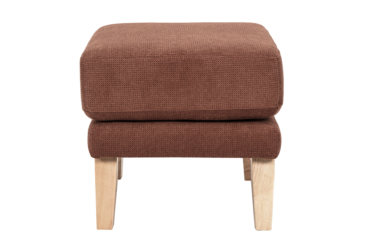 Pouf repose-pieds scandinave en tissu chenille terre br�l�e et bois clair OSLO