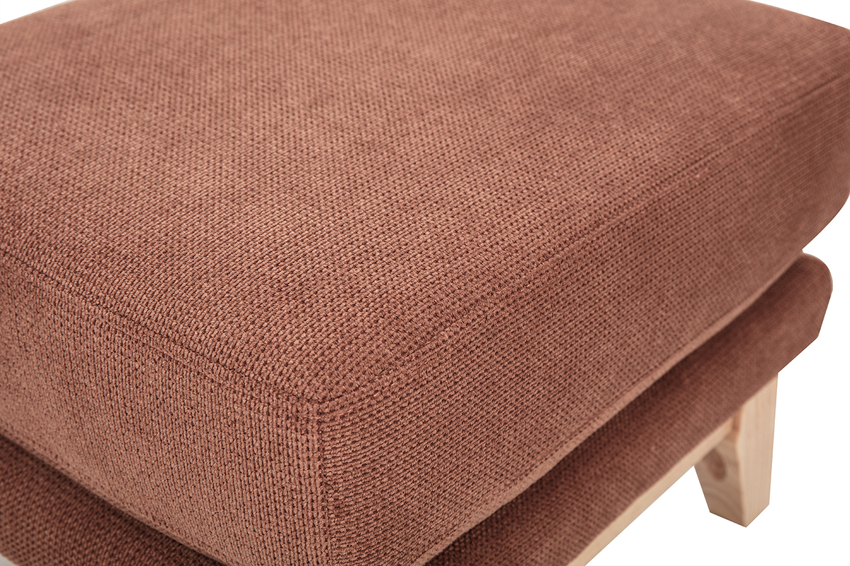 Pouf repose-pieds scandinave en tissu chenille terre br�l�e et bois clair OSLO