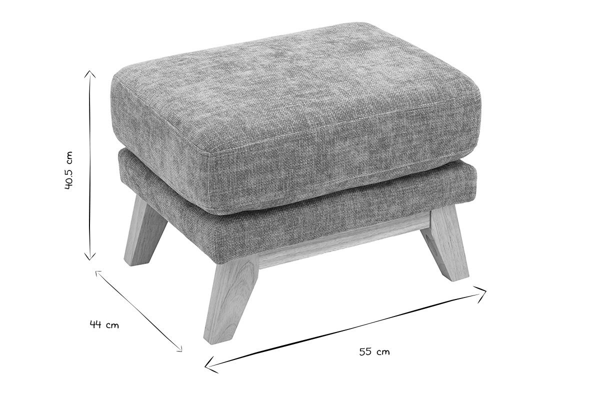 Pouf repose-pieds scandinave en tissu effet velours textur� taupe et bois clair OSLO