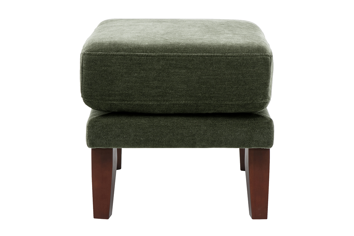 Pouf repose-pieds scandinave en tissu effet velours vert kaki et bois fonc� OSLO