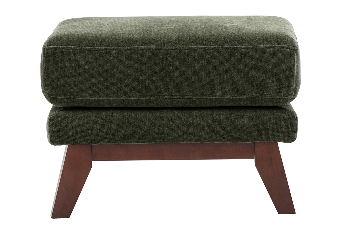 Pouf repose-pieds scandinave en tissu effet velours vert kaki et bois fonc� OSLO