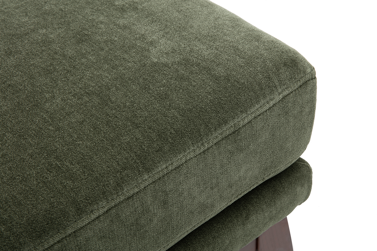 Pouf repose-pieds scandinave en tissu effet velours vert kaki et bois fonc� OSLO