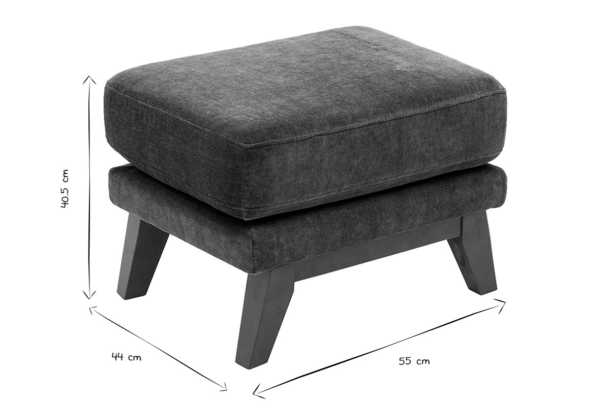 Pouf repose-pieds scandinave en tissu effet velours vert kaki et bois fonc� OSLO