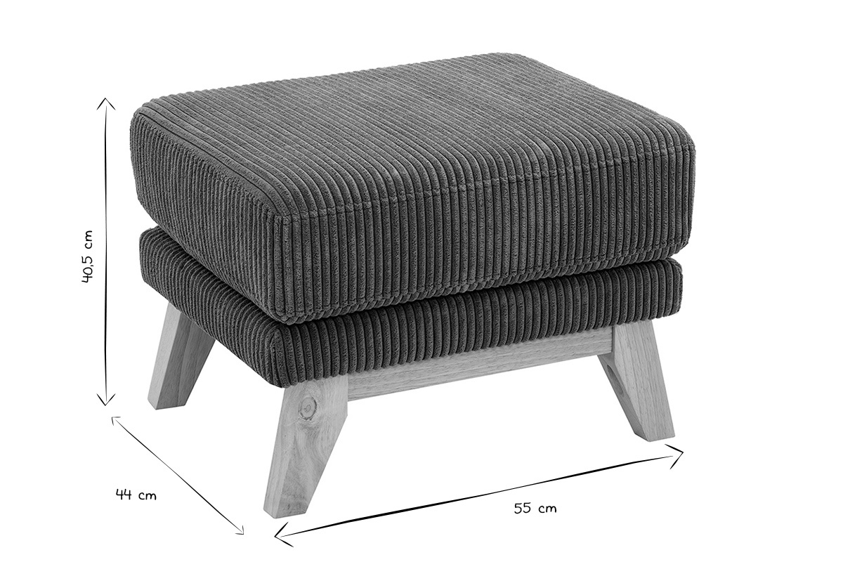 Pouf repose-pieds scandinave en tissu velours c�tel� vert kaki et bois clair OSLO
