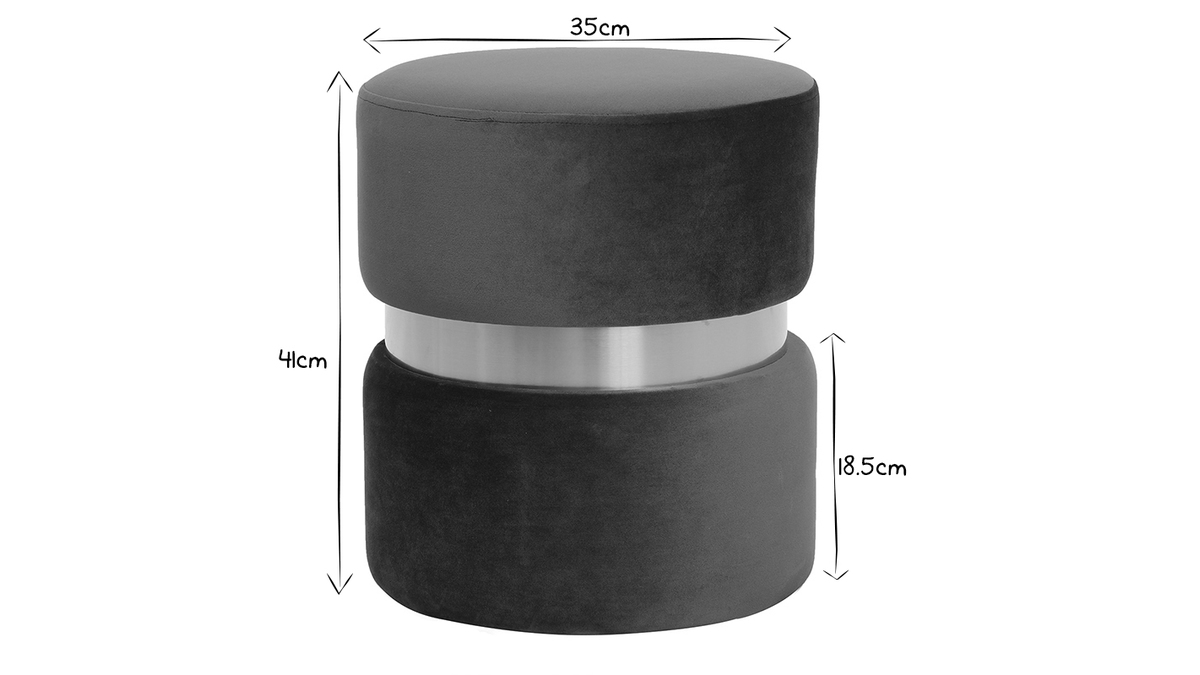 Pouf rond design en tissu velours bleu canard et mtal dor D35 cm JOY