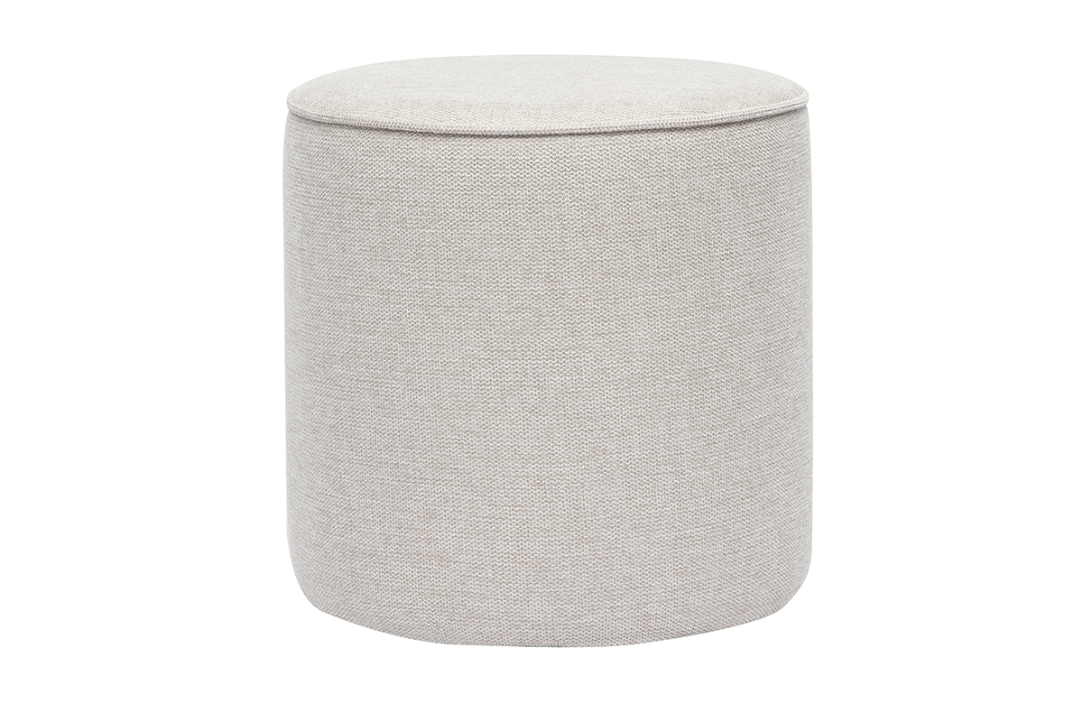 Pouf rond en tissu effet velours textur beige D40 cm PAUL