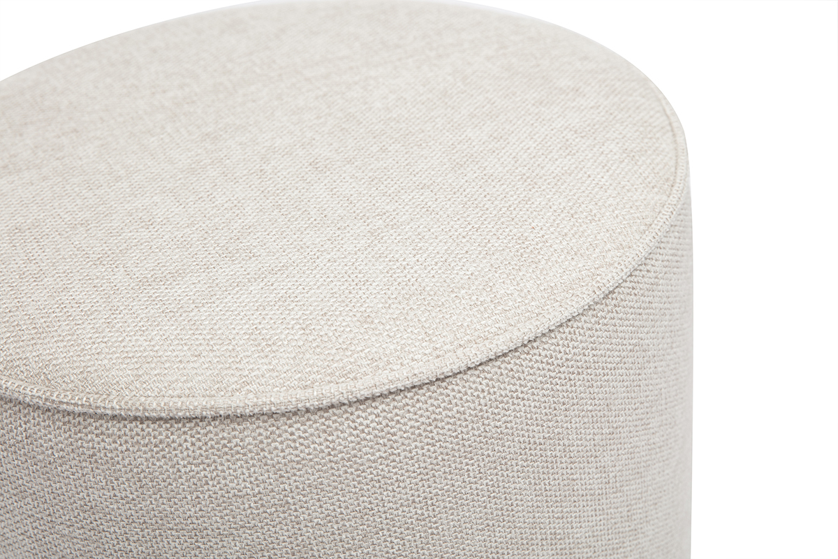 Pouf rond en tissu effet velours textur beige D40 cm PAUL