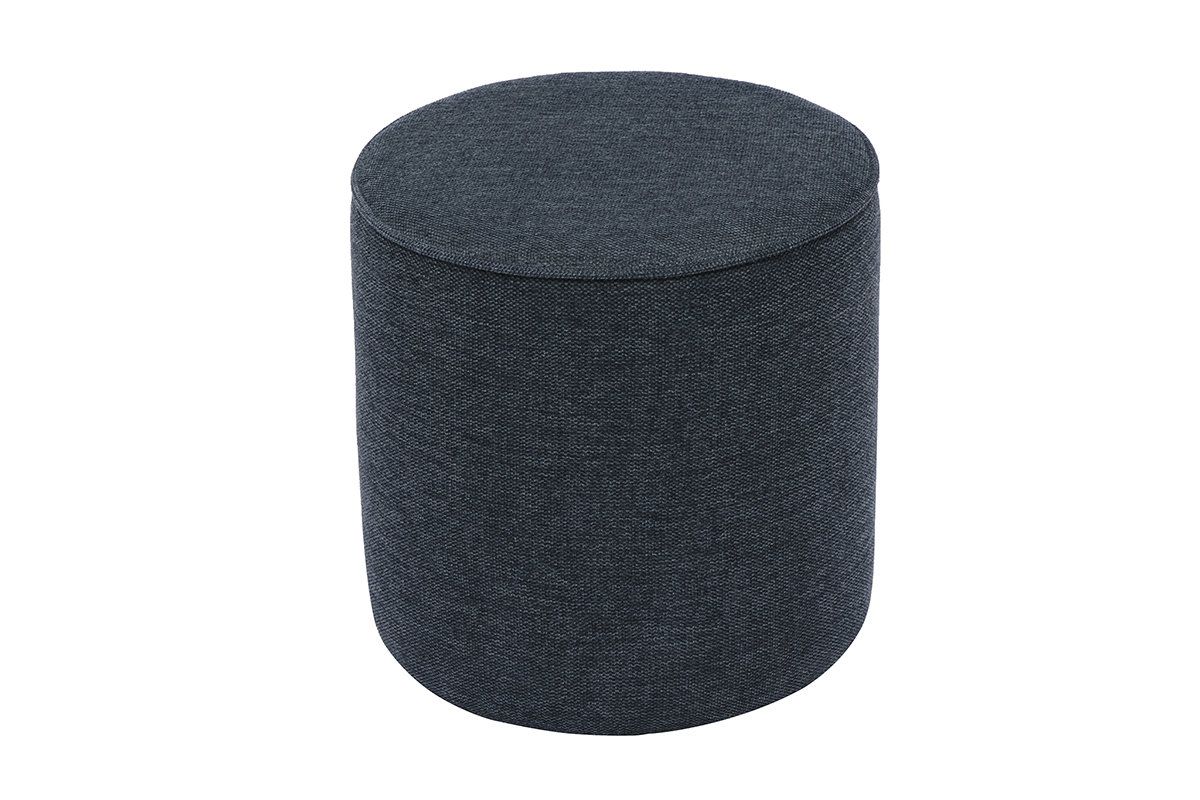 Pouf rond en tissu effet velours textur bleu fonc D40 cm PAUL
