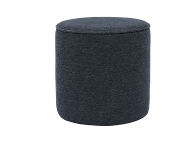 Pouf rond en tissu effet velours textur&eacute; bleu fonc&eacute; D40 cm PAUL