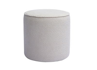 Pouf rond en tissu effet velours textur&eacute; &eacute;cru &agrave; motifs D40 cm WANGA