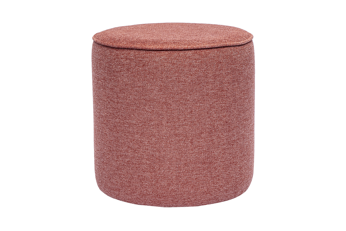 Pouf rond en tissu effet velours textur terracotta D40 cm PAUL