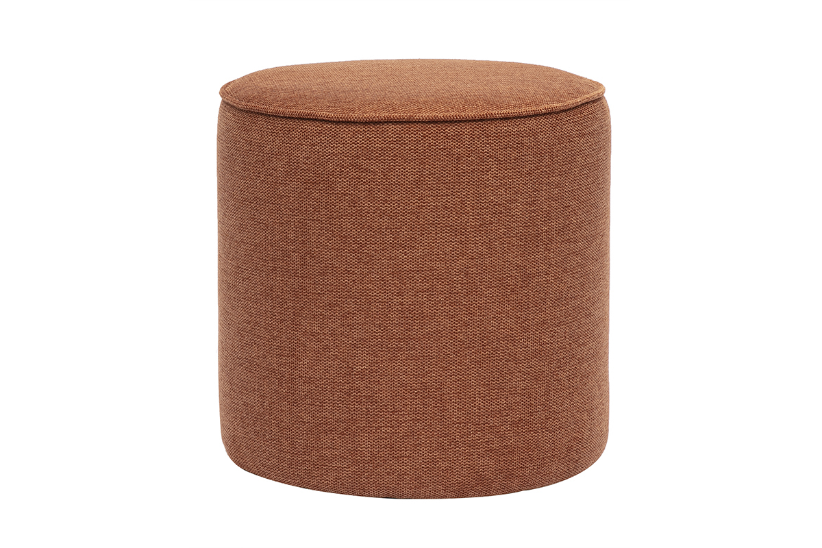 Pouf rond en tissu effet velours textur terre brle D40 cm PAUL