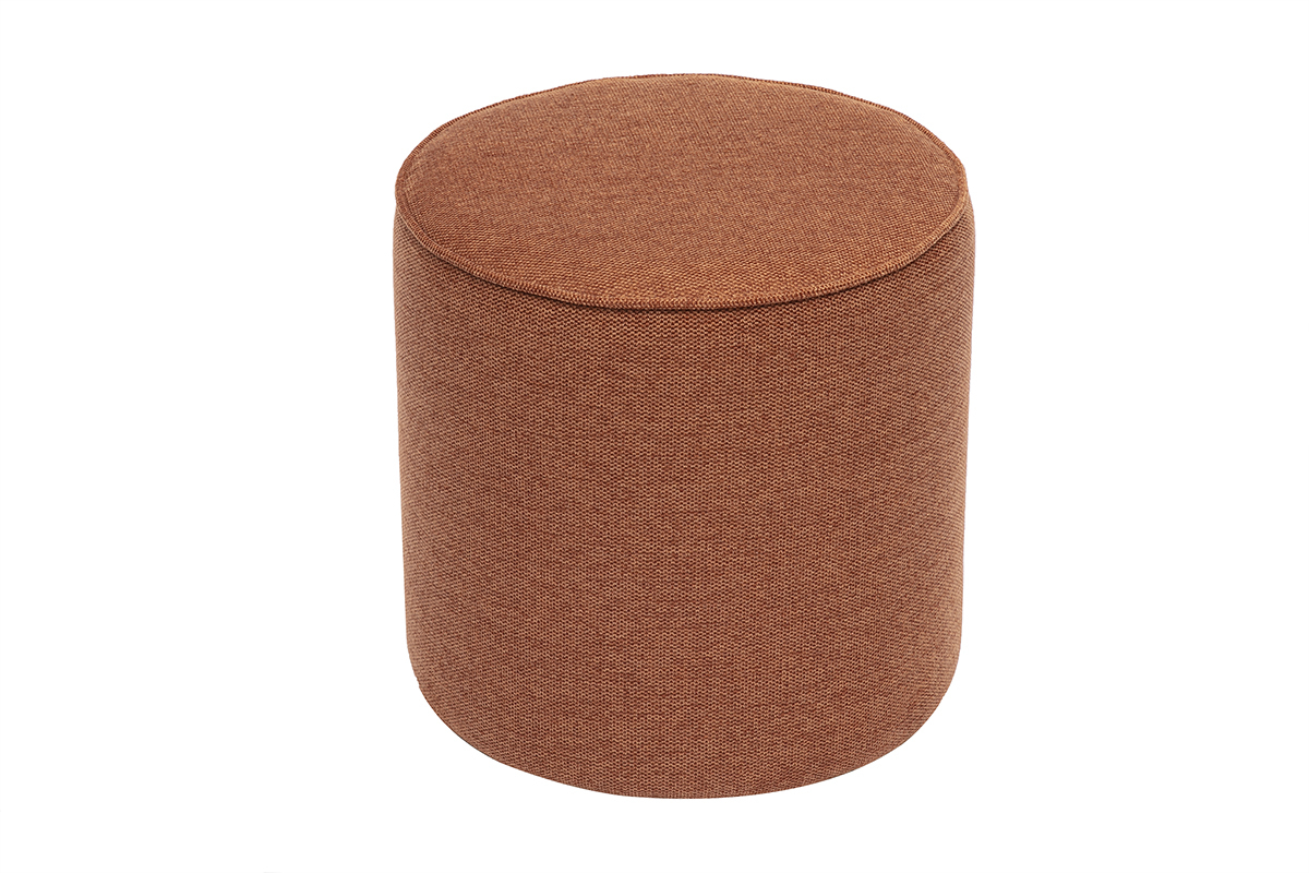 Pouf rond en tissu effet velours textur terre brle D40 cm PAUL