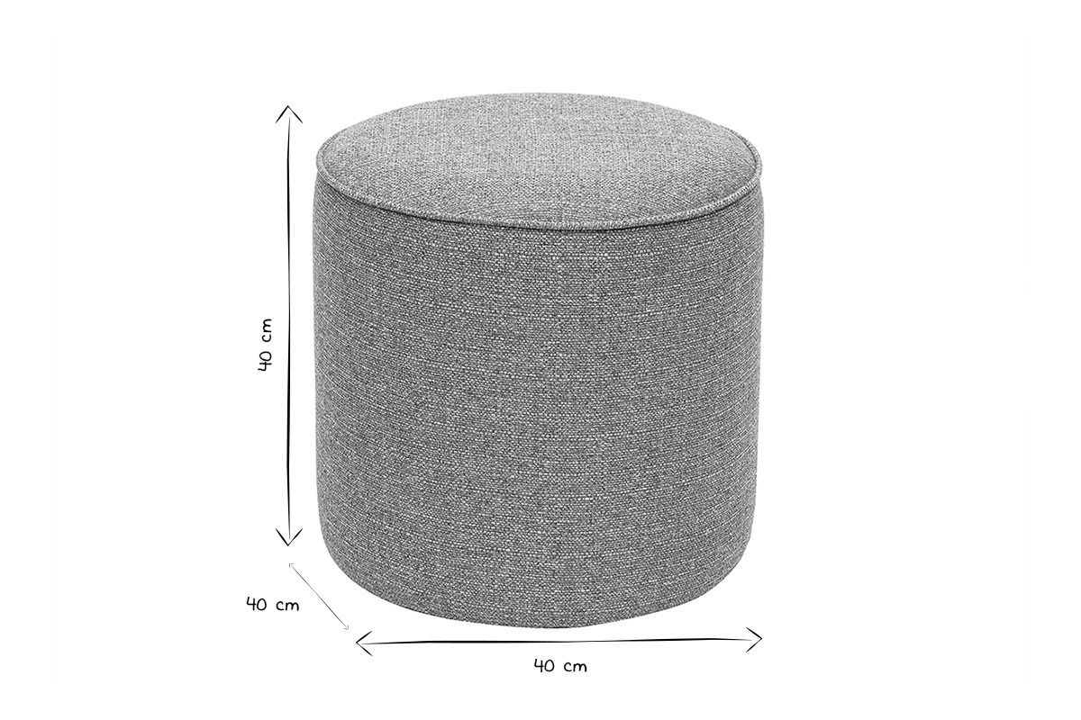 Pouf rond en tissu gris clair D40 cm PAUL
