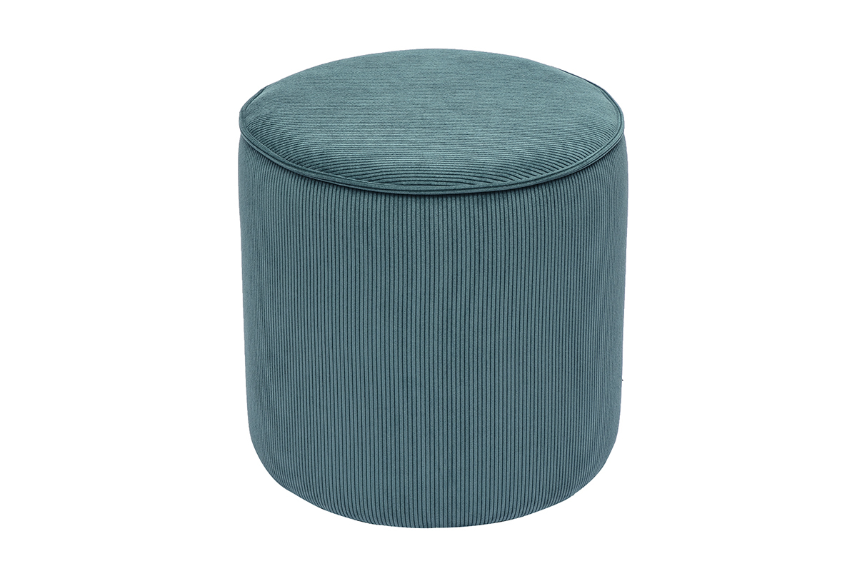 Pouf rond en tissu velours ctel bleu canard D40 cm PAUL