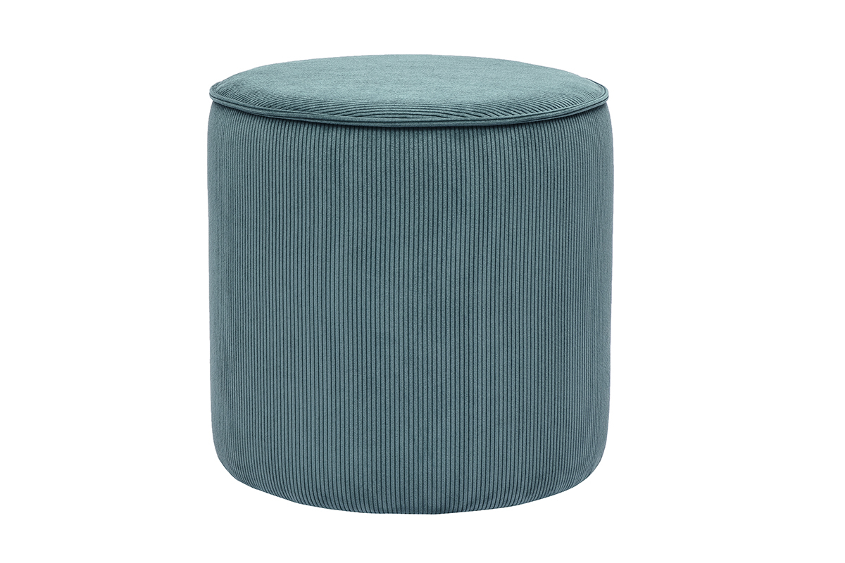 Pouf rond en tissu velours ctel bleu canard D40 cm PAUL