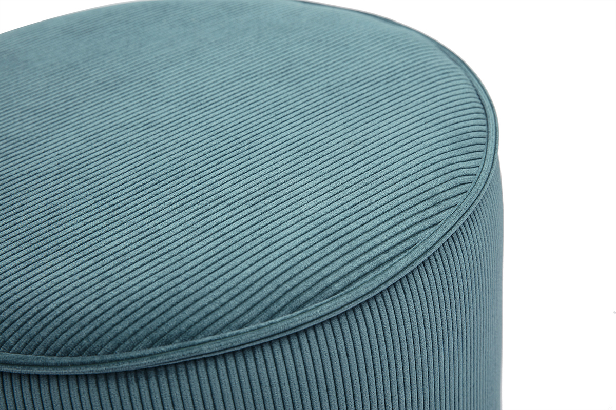 Pouf rond en tissu velours ctel bleu canard D40 cm PAUL