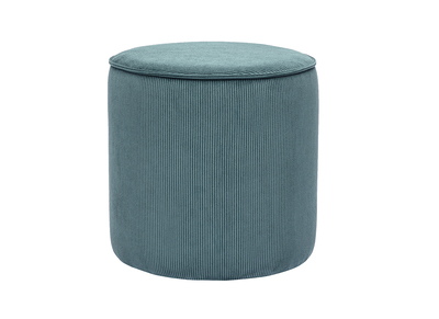 Pouf rond en tissu velours c&ocirc;tel&eacute; bleu canard D40 cm PAUL