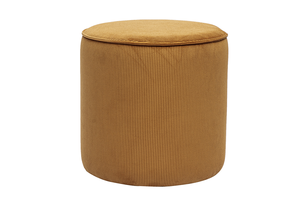 Pouf rond en tissu velours ctel jaune curry D40 cm PAUL
