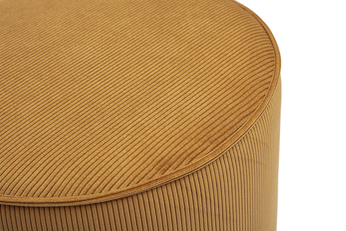 Pouf rond en tissu velours ctel jaune curry D40 cm PAUL