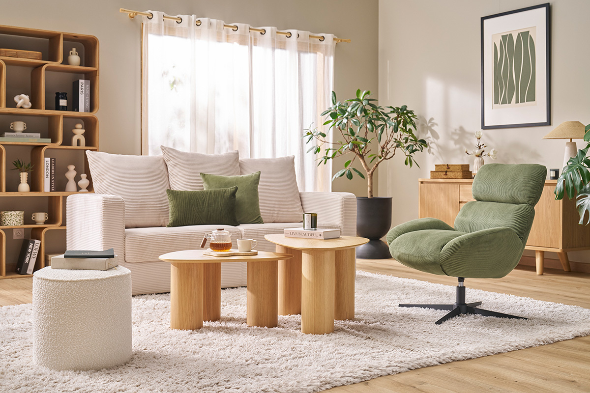 Pouf rond en tissu velours ctel taupe D40 cm PAUL