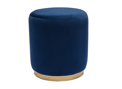 Pouf rond en velours bleu marine et métal doré D40 cm AMAYA