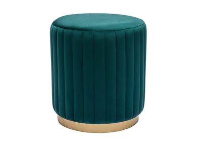Pouf rond en velours bleu pétrole et métal doré D40 cm DONA