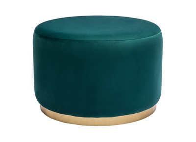 Pouf rond en velours bleu pétrole et métal doré D54 cm AMAYA