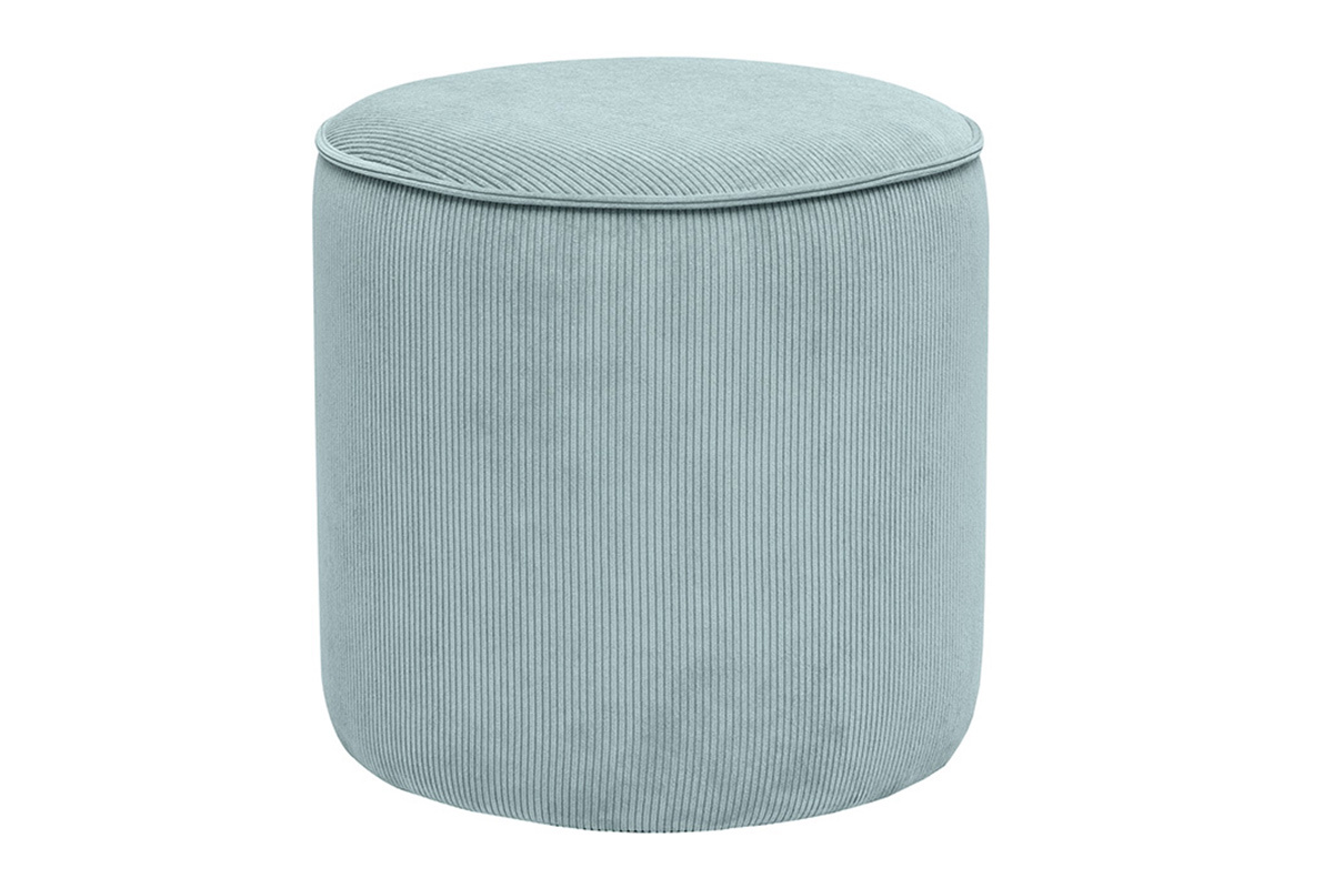 Pouf rond en velours c�tel� bleu gris� D40 cm PAUL