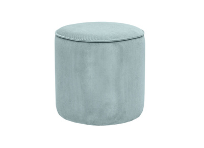 Pouf rond en velours c&ocirc;tel&eacute; bleu gris&eacute; D40 cm PAUL