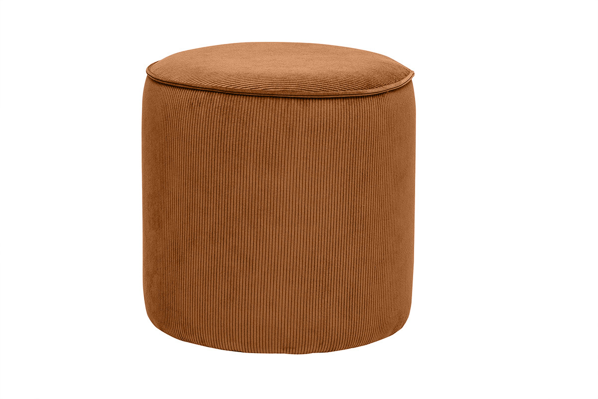 Pouf rond en velours ctel terre brle D40 cm PAUL