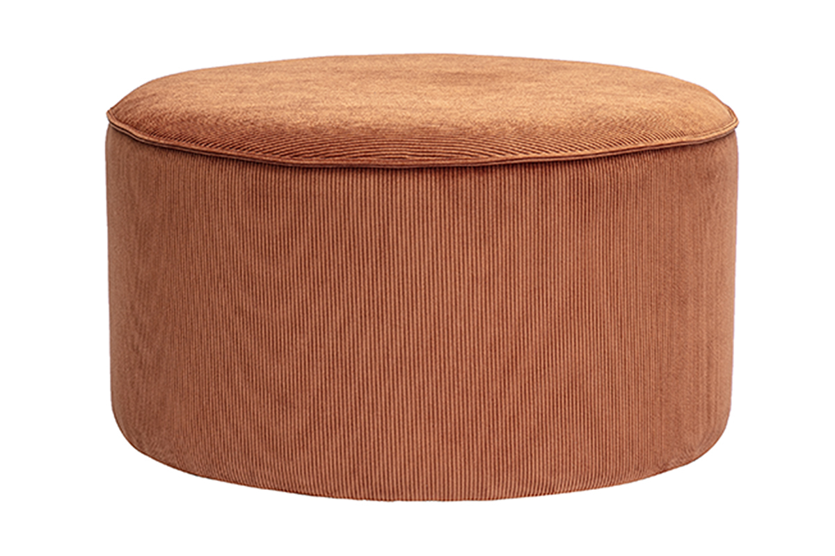 Pouf rond en velours ctel terre brle D70 cm PAUL