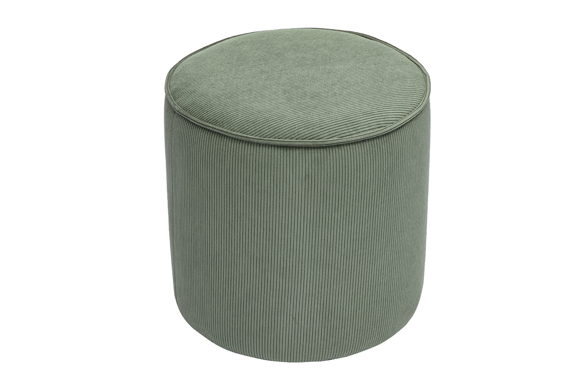 Pouf rond en velours ctel vert kaki D40 cm PAUL