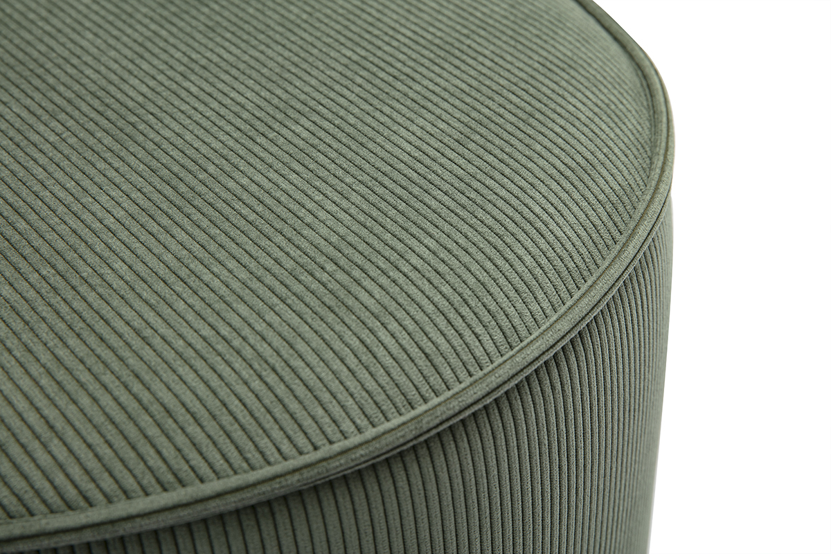 Pouf rond en velours ctel vert kaki D40 cm PAUL
