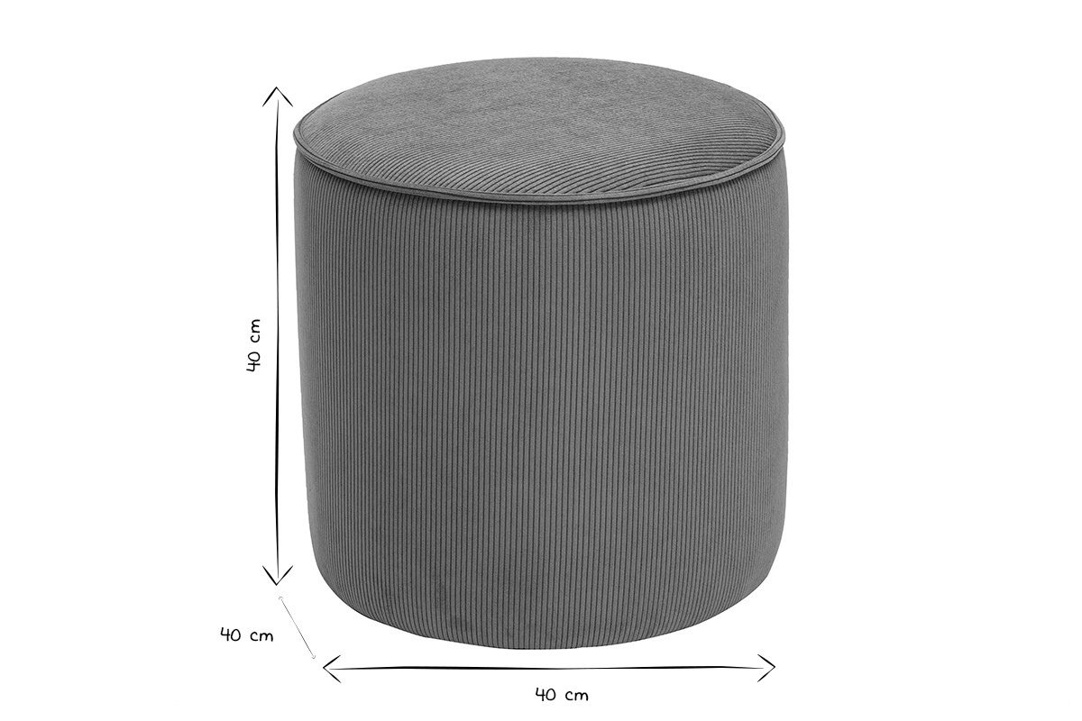 Pouf rond en velours ctel vert kaki D40 cm PAUL
