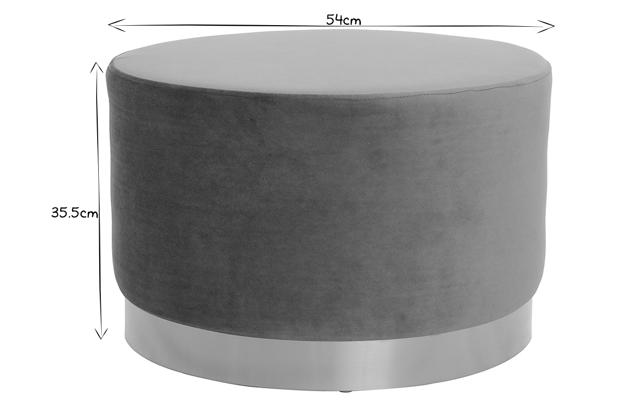 Pouf rond en velours gris et mtal dor 54 cm AMAYA