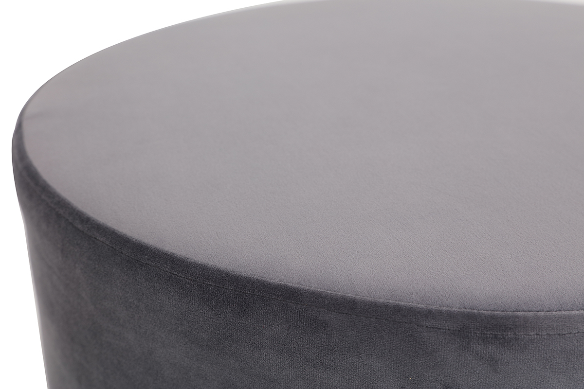 Pouf rond en velours gris et mtal dor 54 cm AMAYA