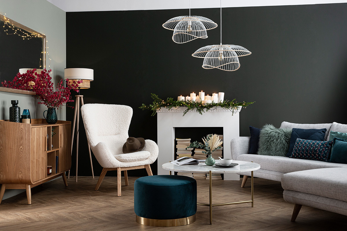 Pouf rond en velours gris et mtal dor 54 cm AMAYA