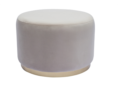 Pouf rond en velours taupe et métal doré D54 cm AMAYA