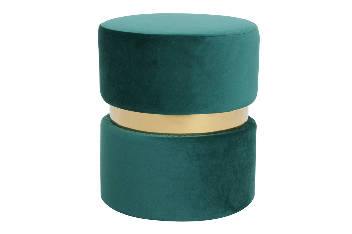 Pouf rond en velours vert et mtal dor JOY