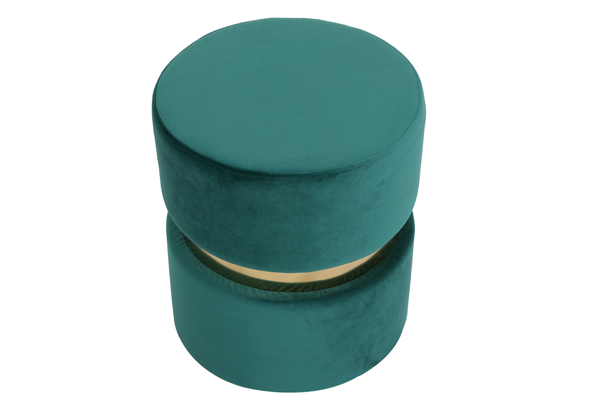 Pouf rond en velours vert et mtal dor JOY