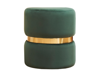 Pouf rond en velours vert foncé et métal doré D40 cm JOY