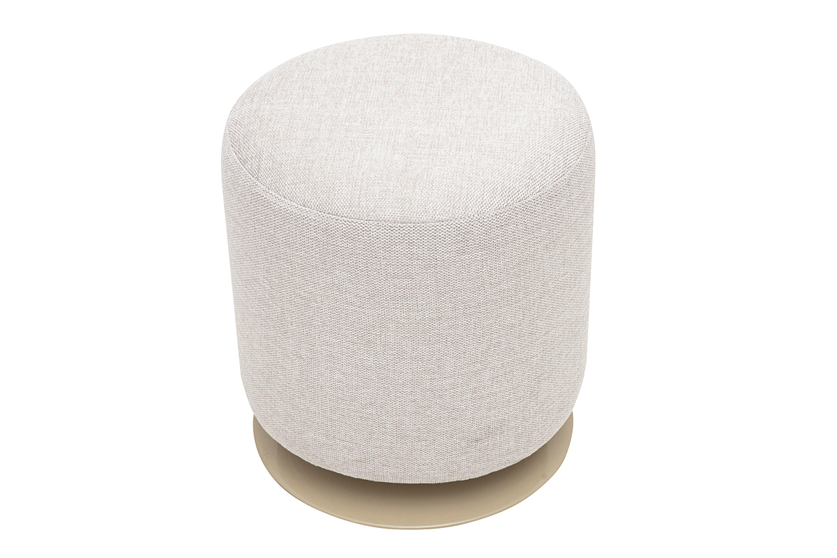 Pouf rond pivotant en tissu effet velours textur� beige et m�tal D39.5 cm VOLNAY