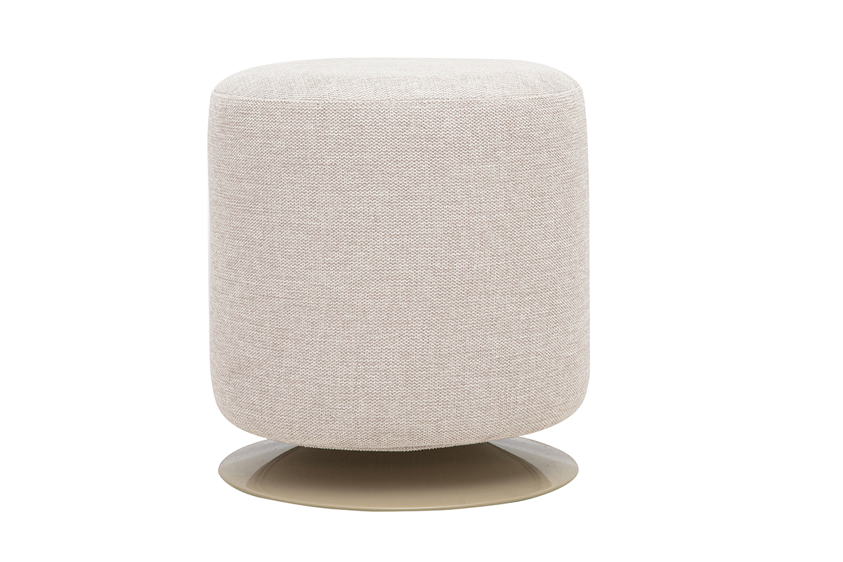 Pouf rond pivotant en tissu effet velours textur� beige et m�tal D39.5 cm VOLNAY